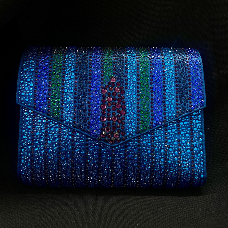 Crystal Envelope Clutch In Sapphire Blue
