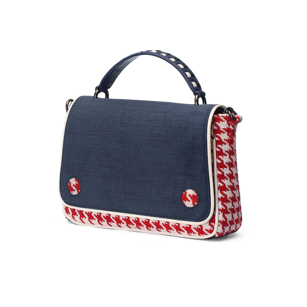 Handbag In Houndstooth Cotton Fabric With Double Handle