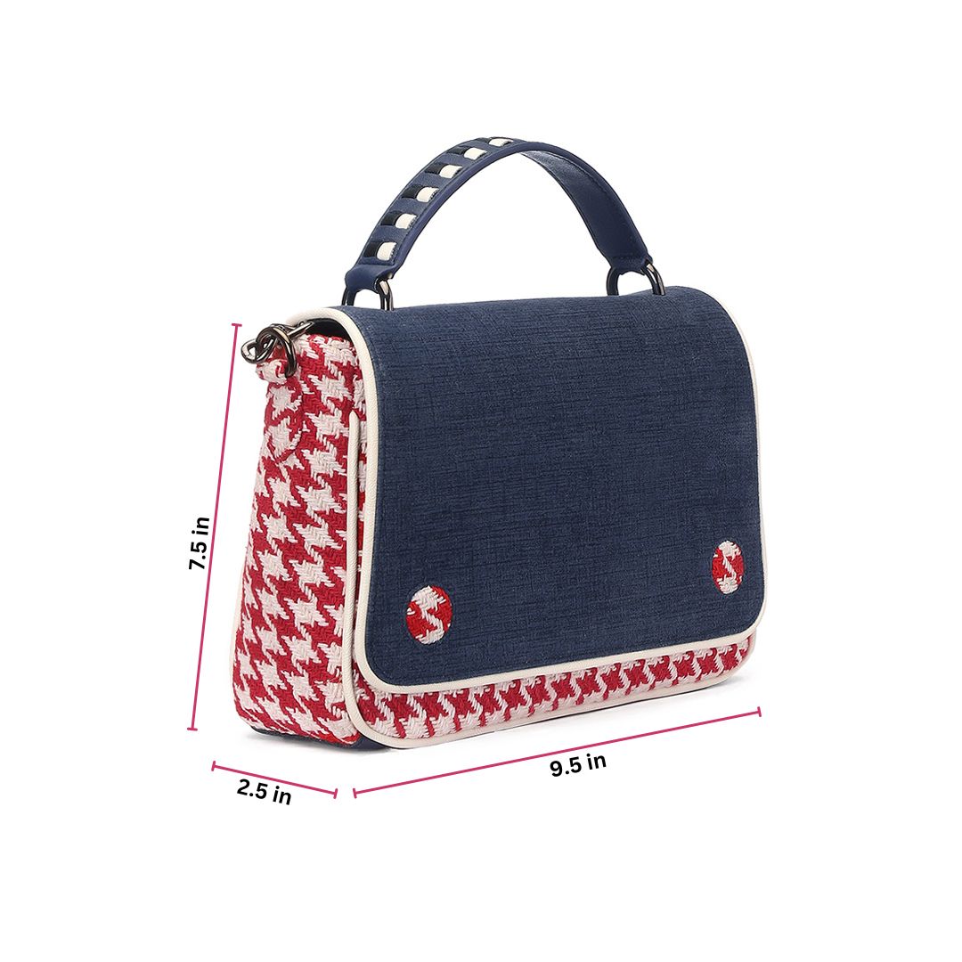 Handbag In Houndstooth Cotton Fabric With Double Handle
