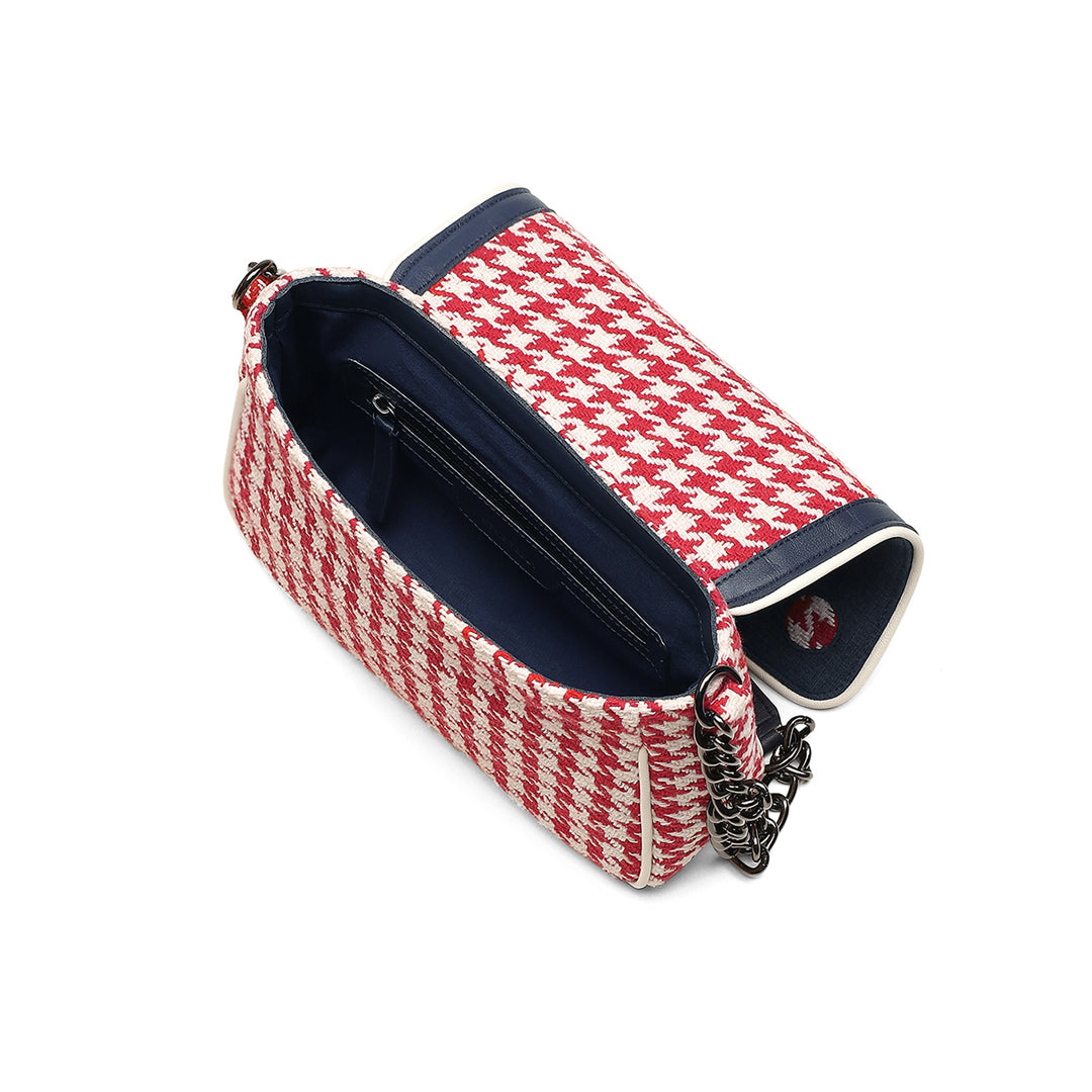 Handbag In Houndstooth Cotton Fabric With Double Handle