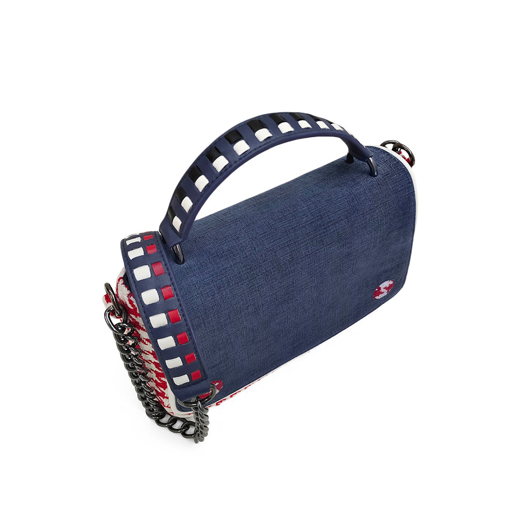 Handbag In Houndstooth Cotton Fabric With Double Handle