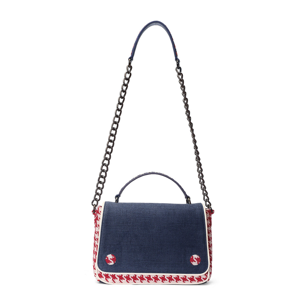 Handbag In Houndstooth Cotton Fabric With Double Handle