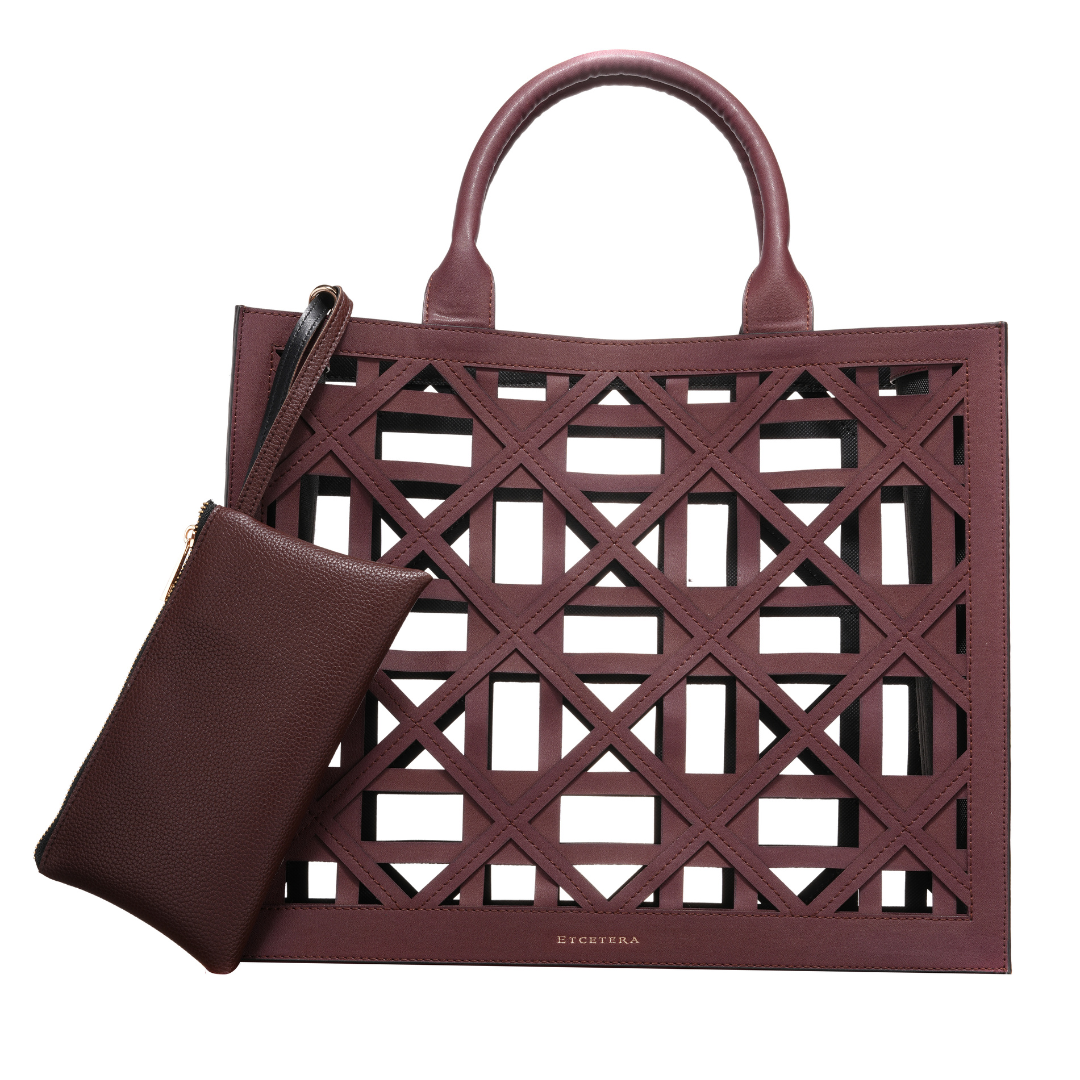 Lasercut Large Tote In Wine