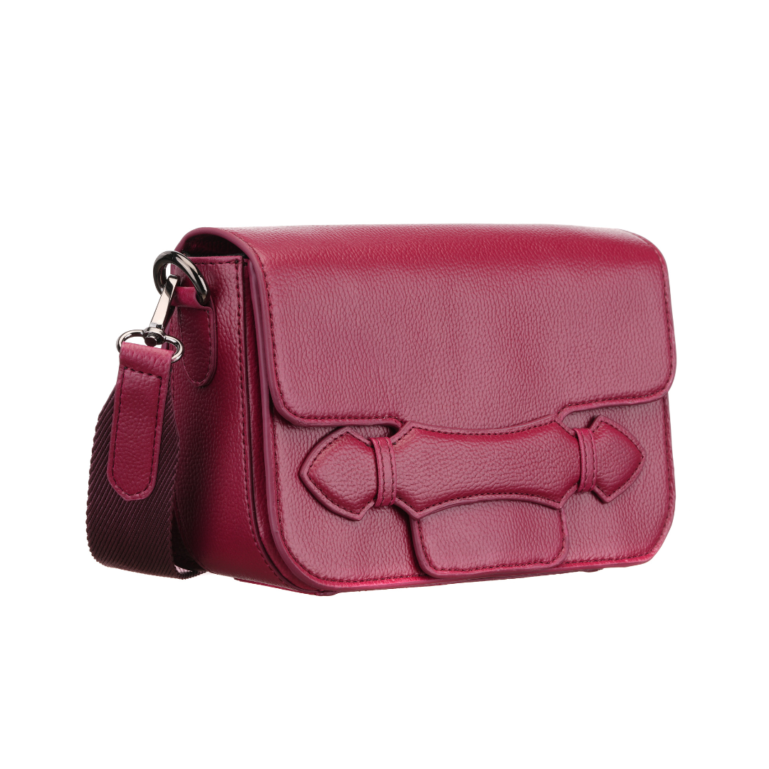 Etcetera Markcross crossbody bag in wine-red leather with flap and wide adjustable strap in matching burgundy.