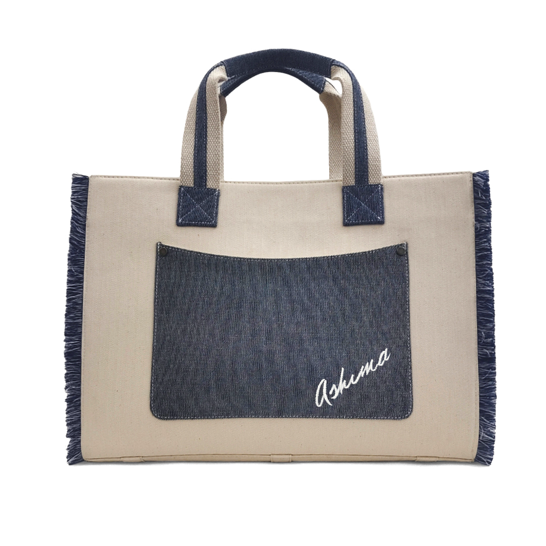 Cotton Denim Large Travel Tote