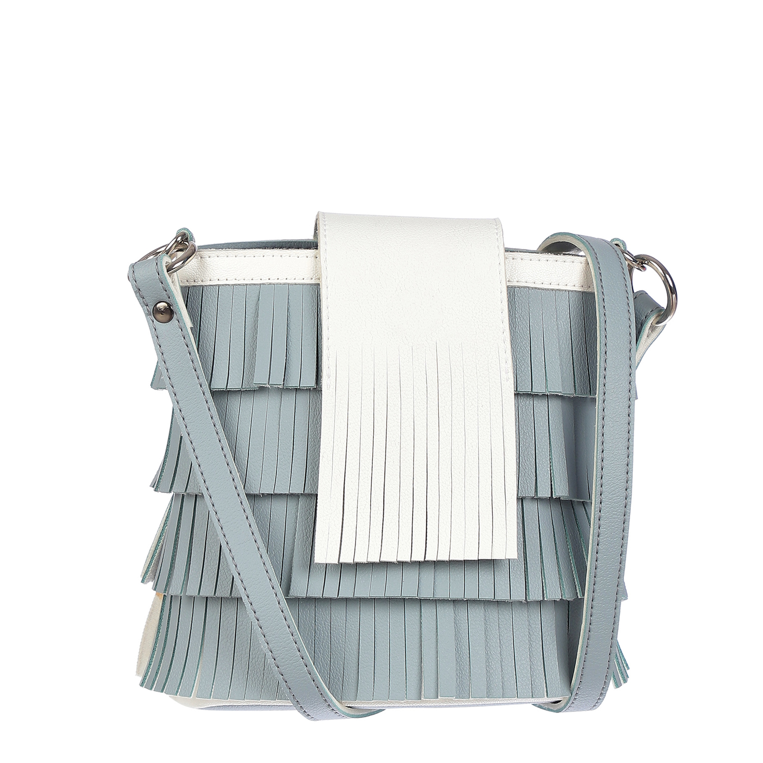 Tasseled Siren Blue with white band crossbody