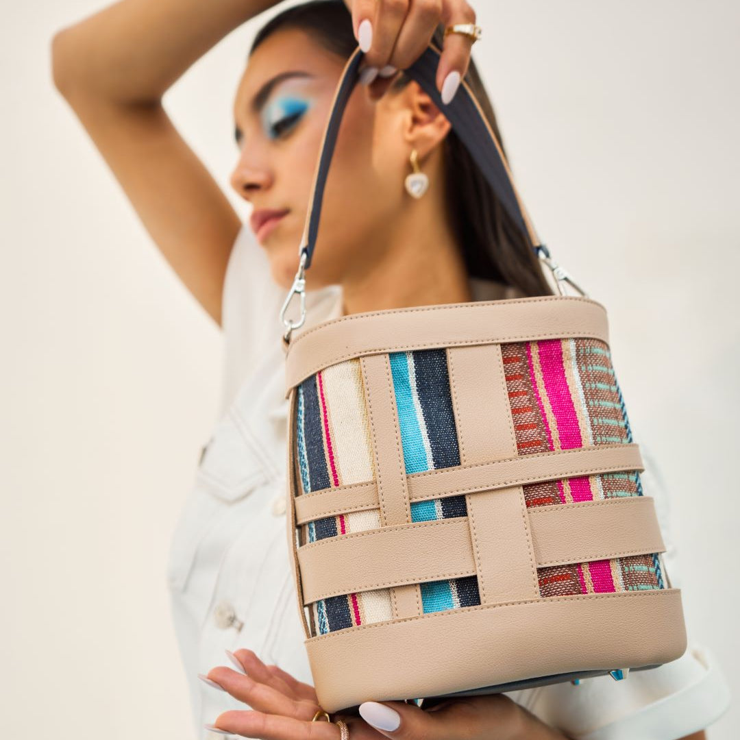 Scramble Multi Colour Boho Bucket Bag With Fabric Pouch