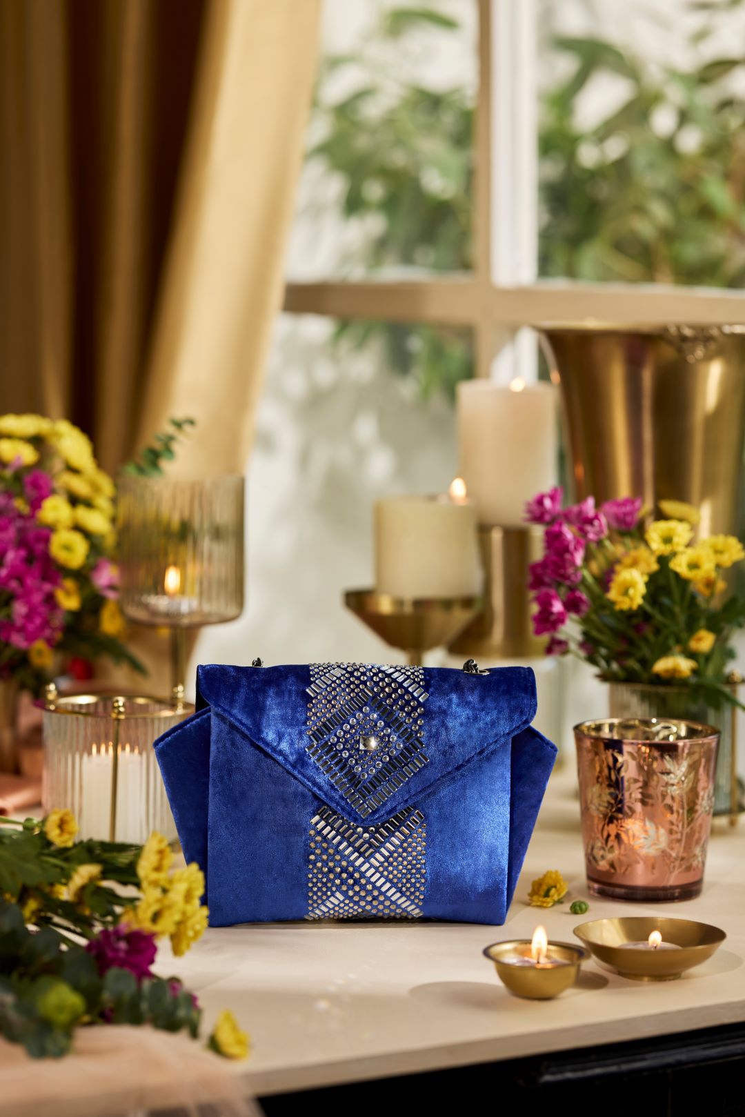 Origami Flap Party Sling Blue Bag