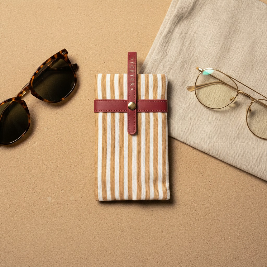 Twin Carry Eyeglass Pouch - Beige & Deep Red