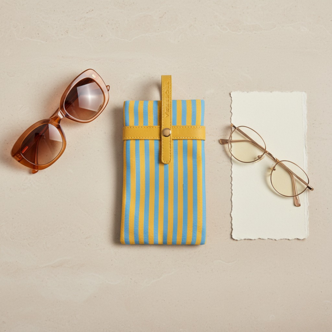 Twin Carry Eyeglass Pouch- Teal Blue & Yellow