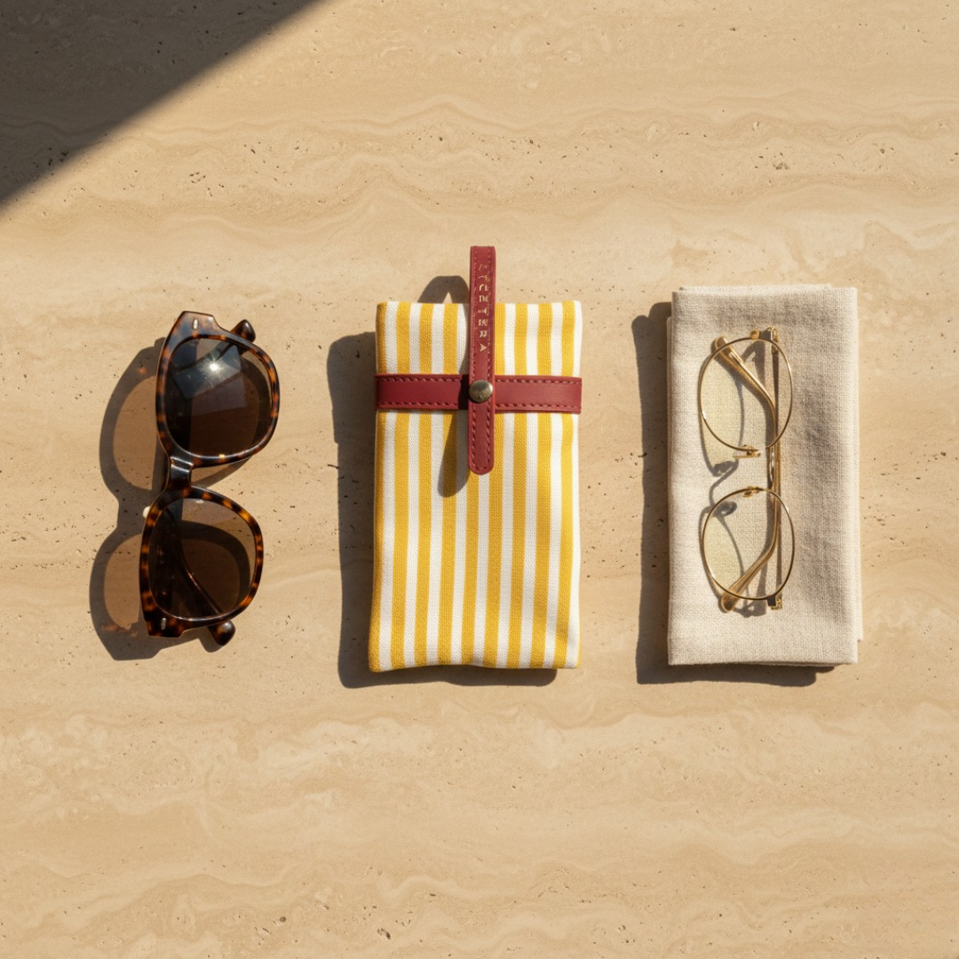 Twin Carry Eyeglass Pouch - Yellow & Deep Red