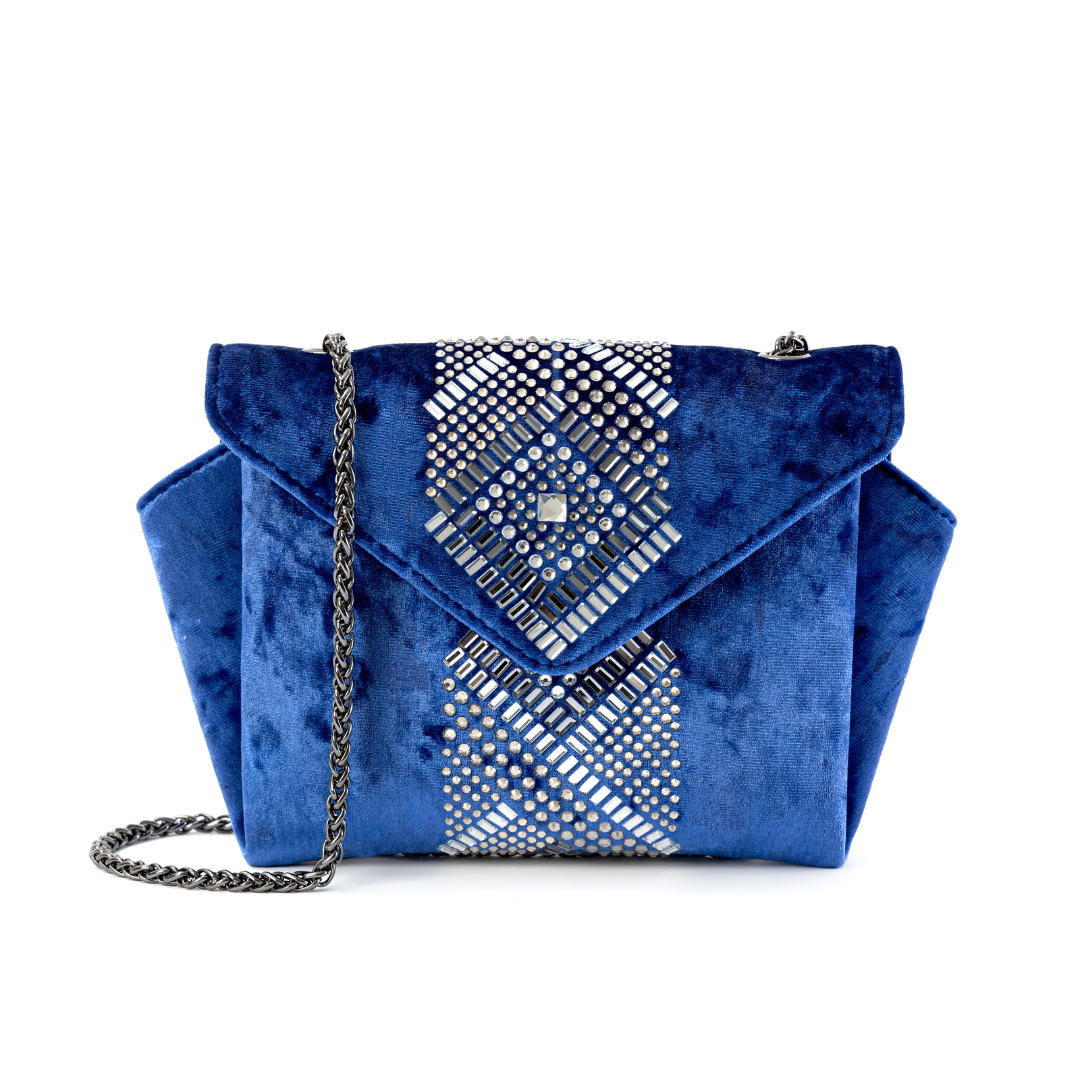 Origami Flap Party Sling Blue Bag