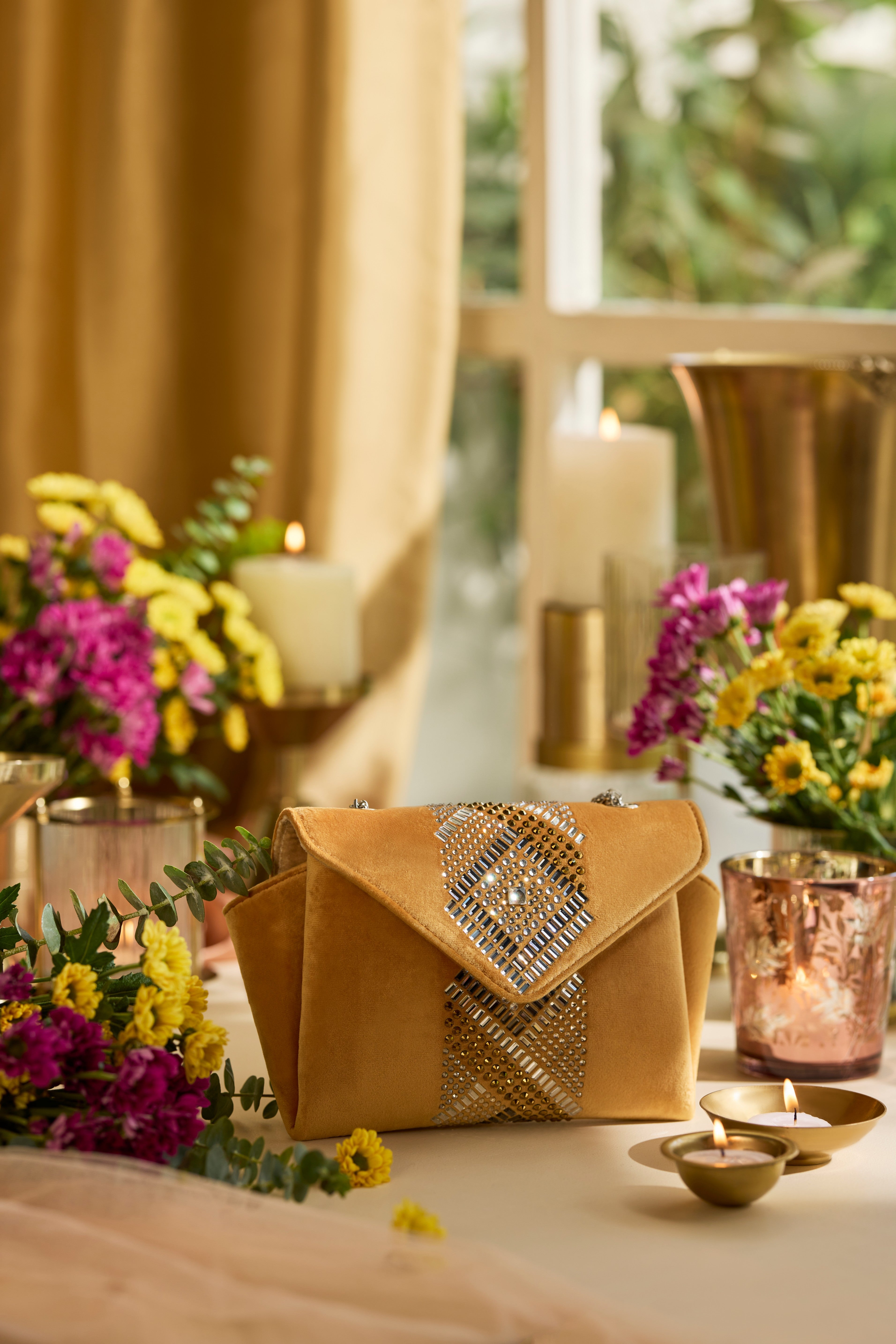 Origami Flap Party Sling Yellow Ochre Bag