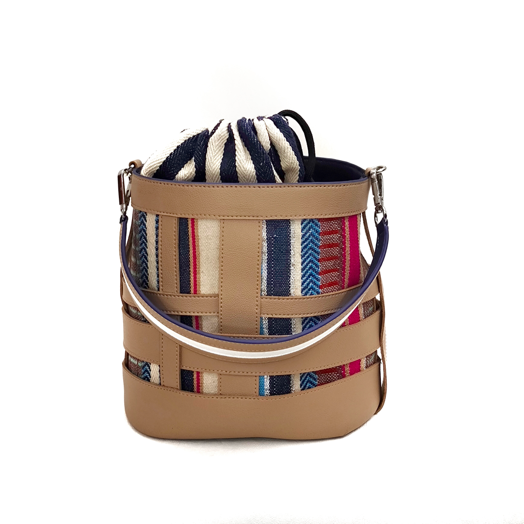 Scramble Multi Colour Boho Bucket Bag With Fabric Pouch