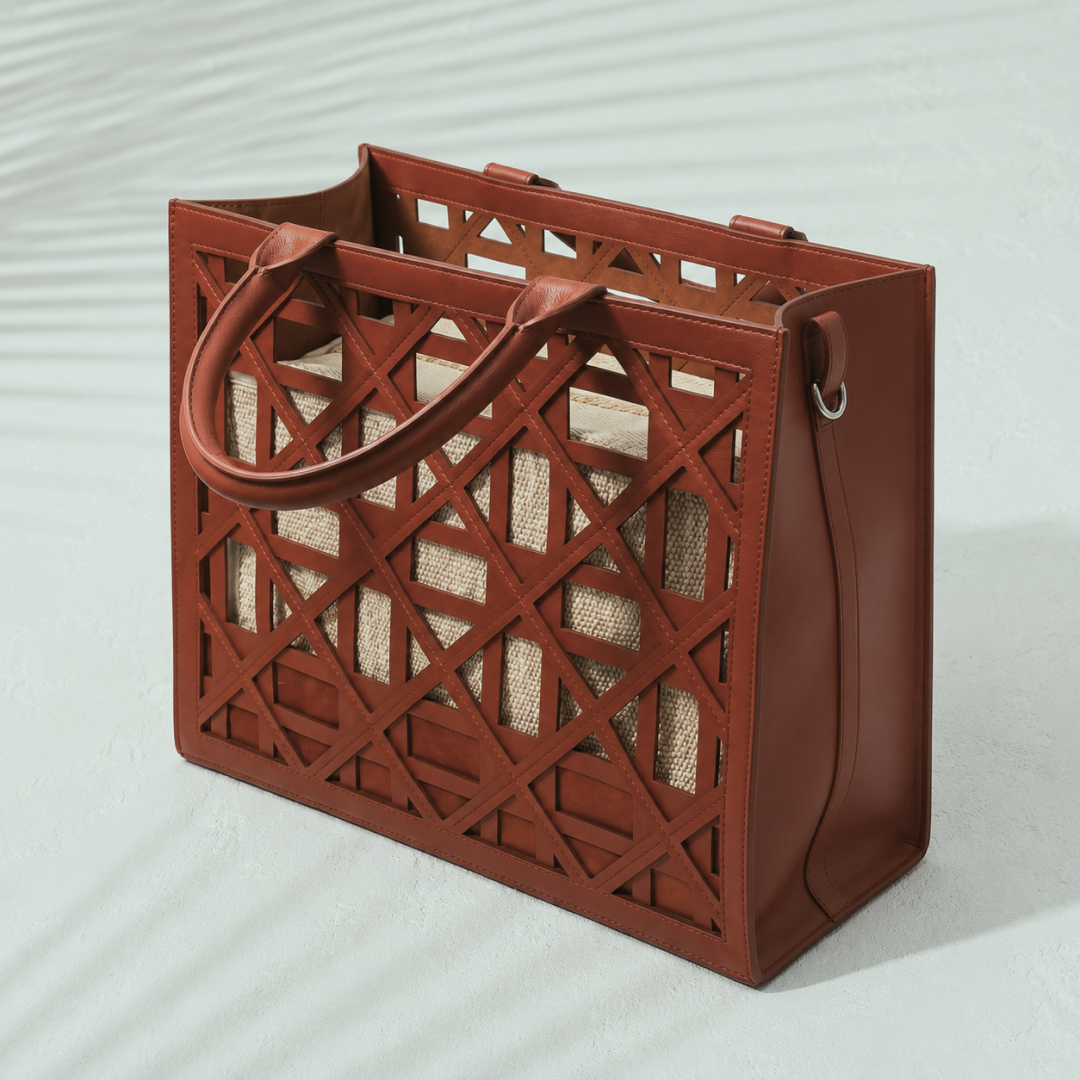 Lasercut Large Tote In Tan