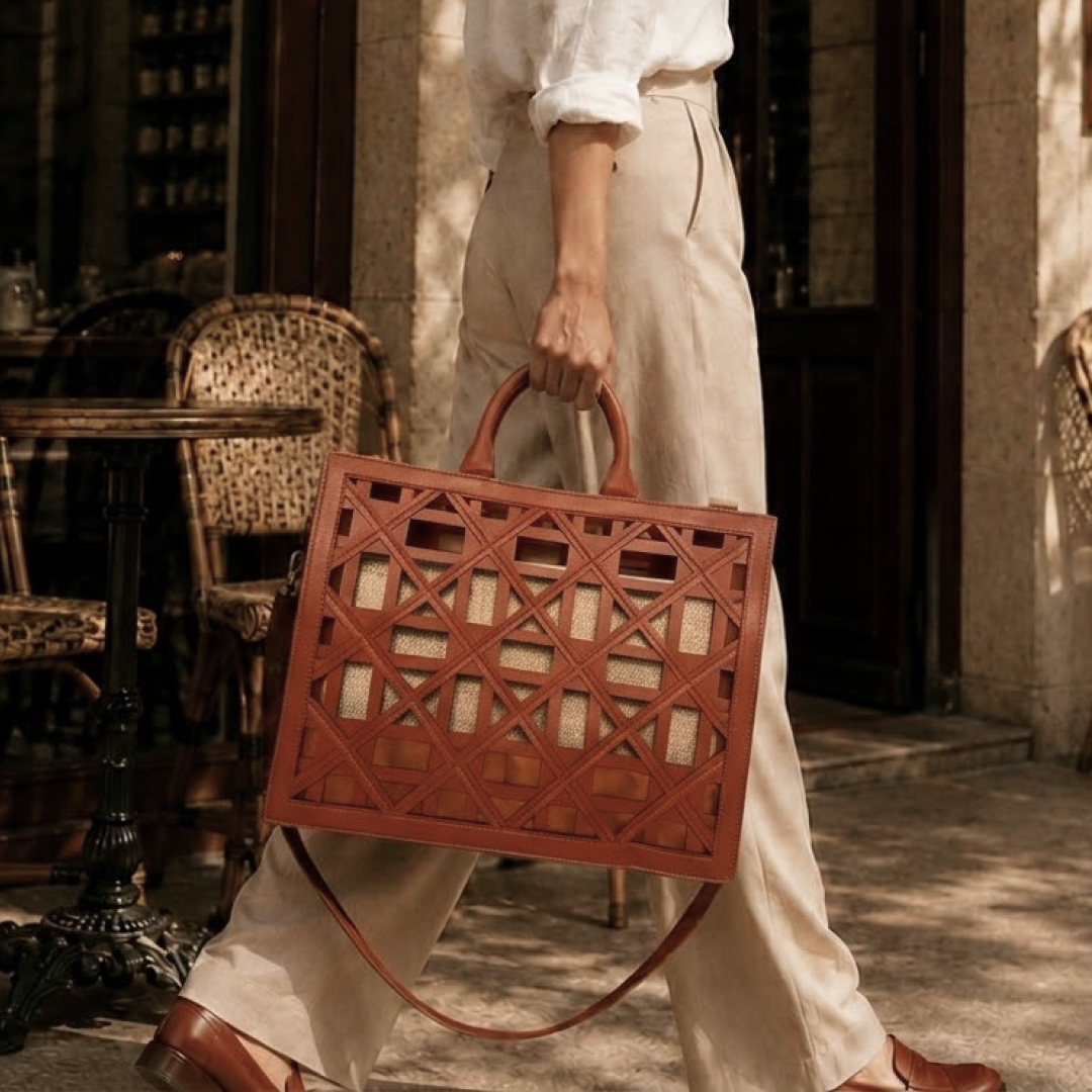Lasercut Large Tote In Tan