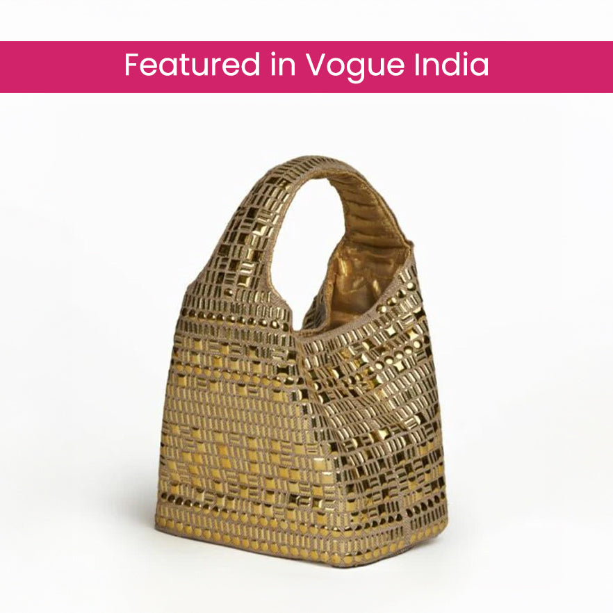 Paris Festive Party Bag Gold Beige - Featured in Vogue India