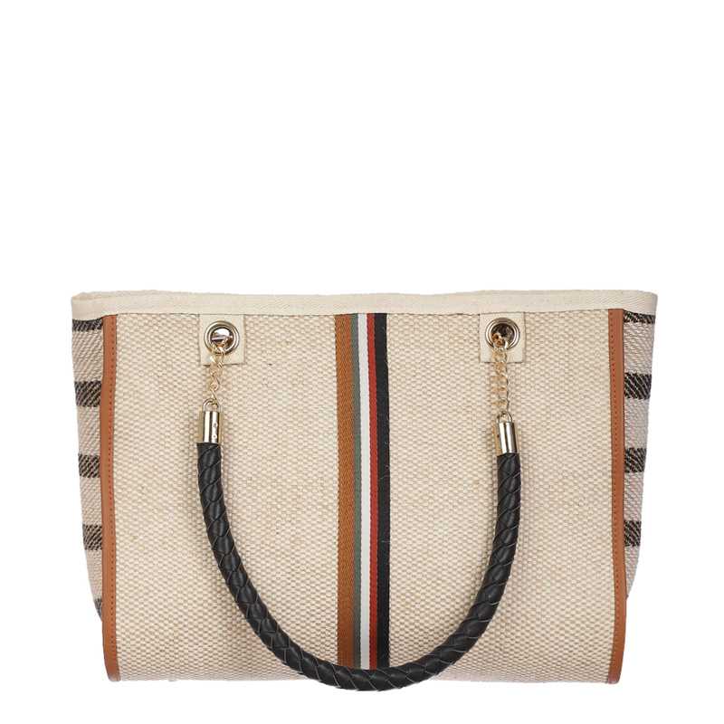Morocco Summer Tote Bag with Black Faux Leather Handle